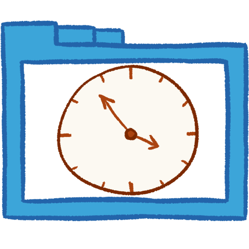 A hollow blue folder with thick lines, containing a white clock. 